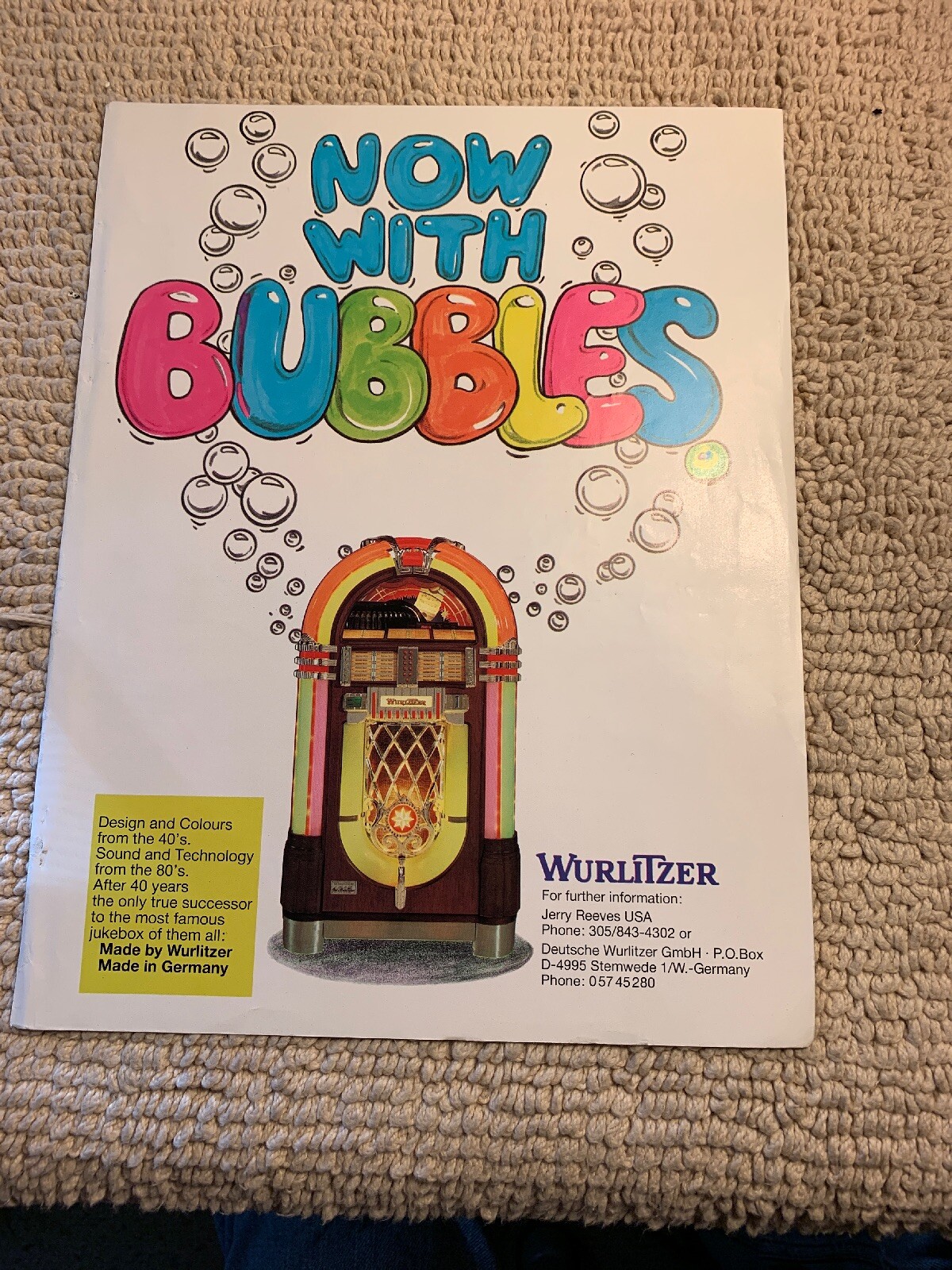 oRIGINAL 11- 8.5'' Wurlitzer Bubbler Jukebox AD FLYER  add ship .10 cents