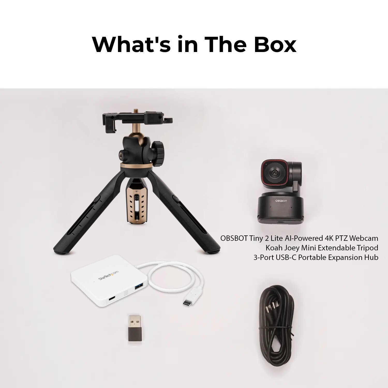 OBSBOT Tiny 2 Lite AI Powered 4K PTZ Webcam with Advanced CMOS Sensor Bundle
