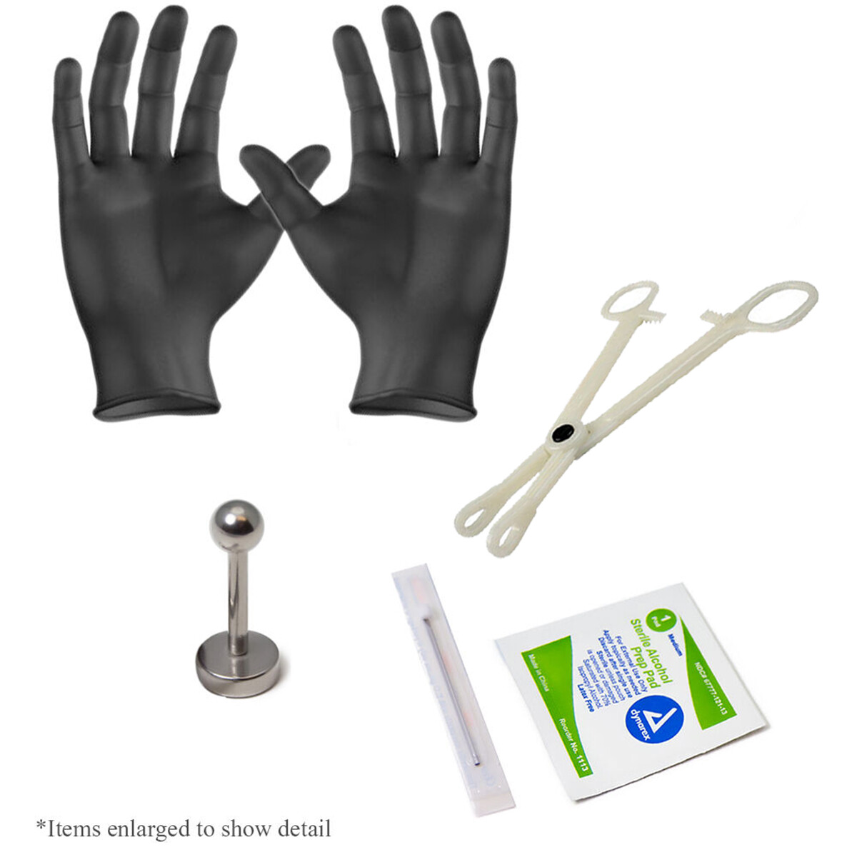Labret Piercing Kit Lip 16ga Piercing Jewelry Gloves Clamp Needle 5 piece