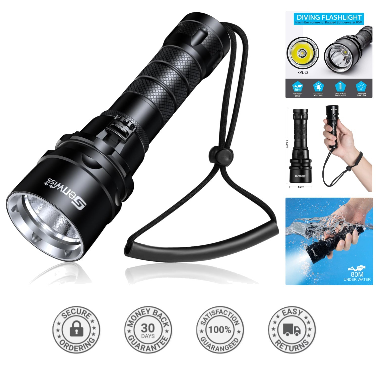 Compact Super Bright Scuba Dive Light - 2000 Lumens for Underwater Adventures
