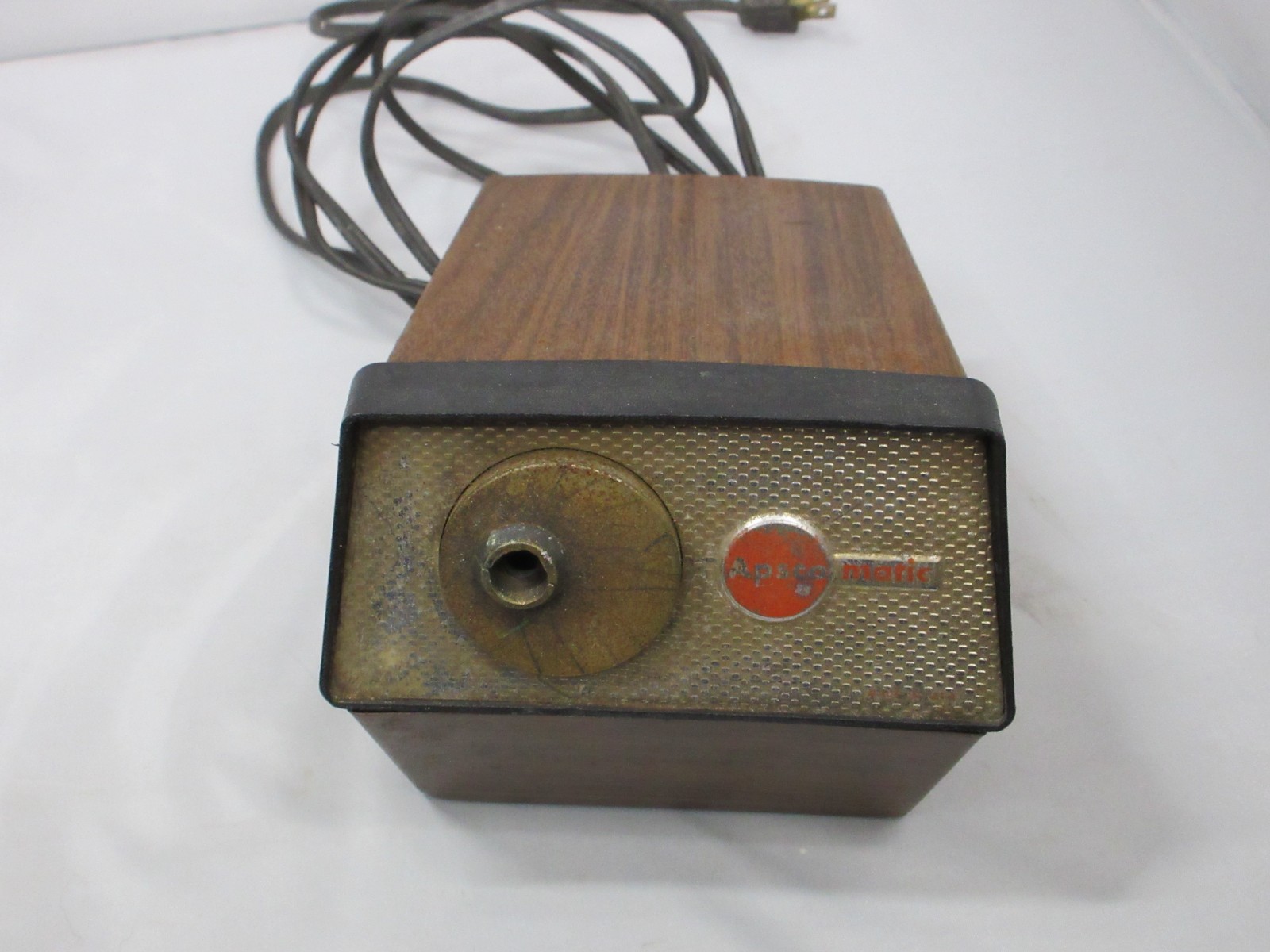 Vintage Apsco Electric Pencil Sharpener Apscomatic Woodgrain USA Made ES-1 ES-1a