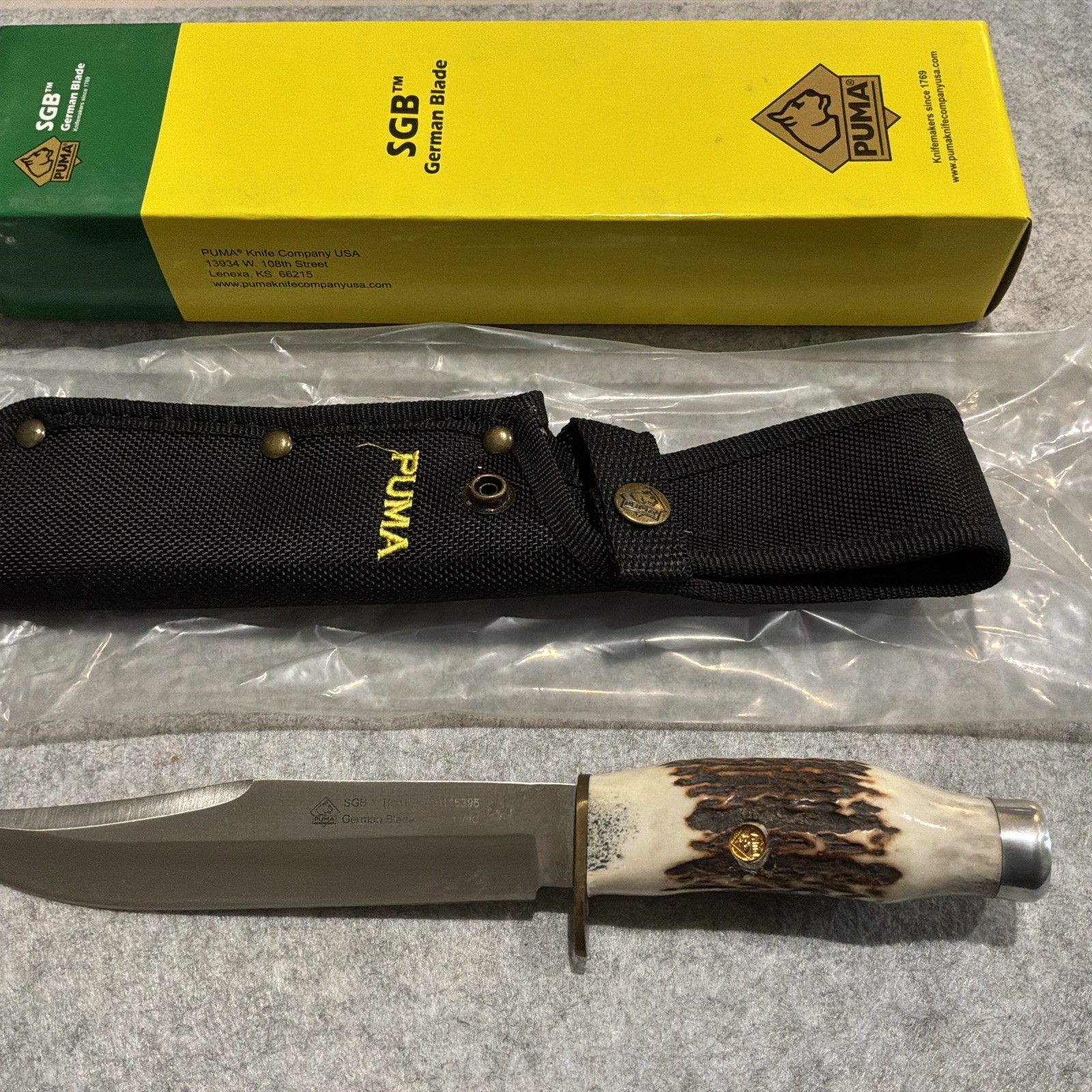 2011 Puma Germany 6116395 SGB Bowie Rolled Stag Knife New In Box W/ Sheath