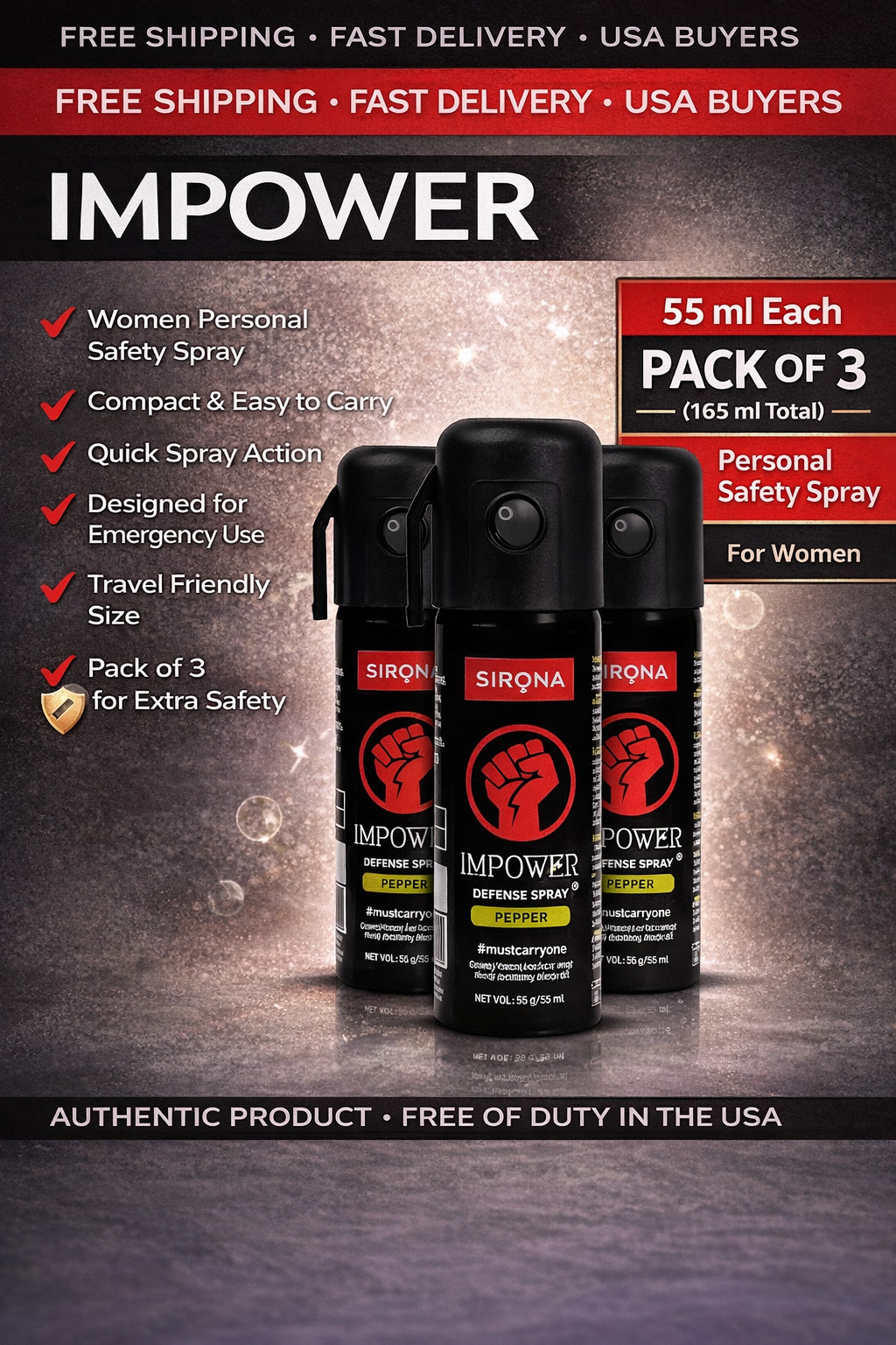 Strong Women Safety Spray Self Defense Protection 55ml Pack of 3