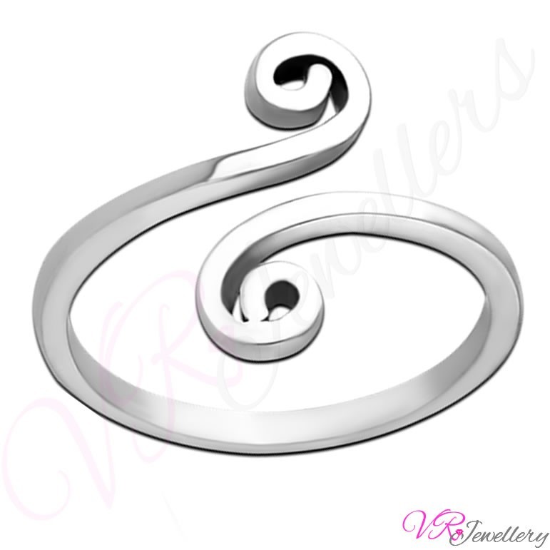 Spiral Toe Ring Surgical Steel Silver 316L Womens Adjustable Open Toe Ring