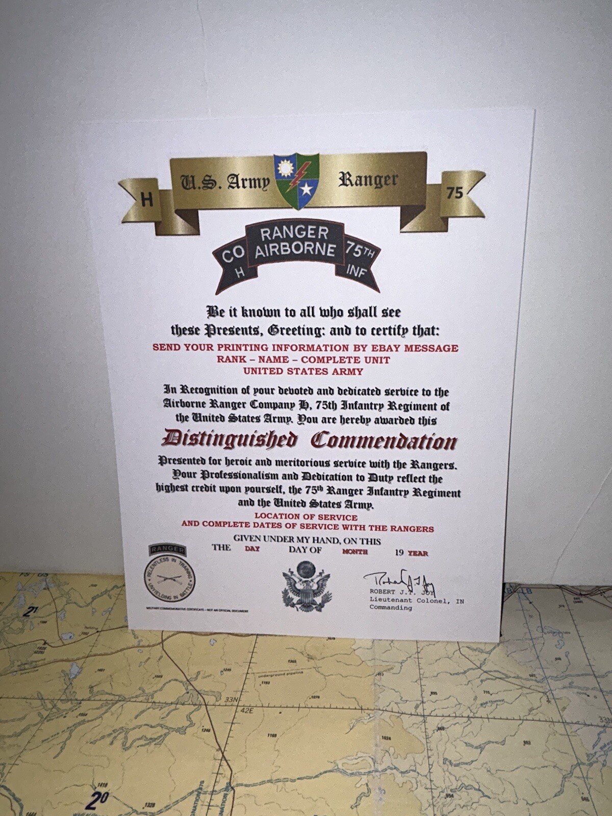 U.S. ARMY - H CO. 75TH INFANTRY RANGER REGIMENT / DISTINGUISHED COMMENDATION