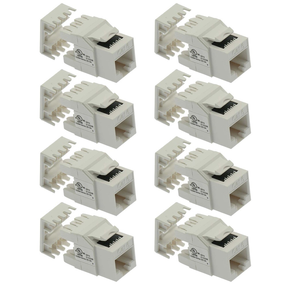 8x Cat6 RJ45 Ethernet LAN Network Keystone Jack 180° Degree 110 Punch Down White