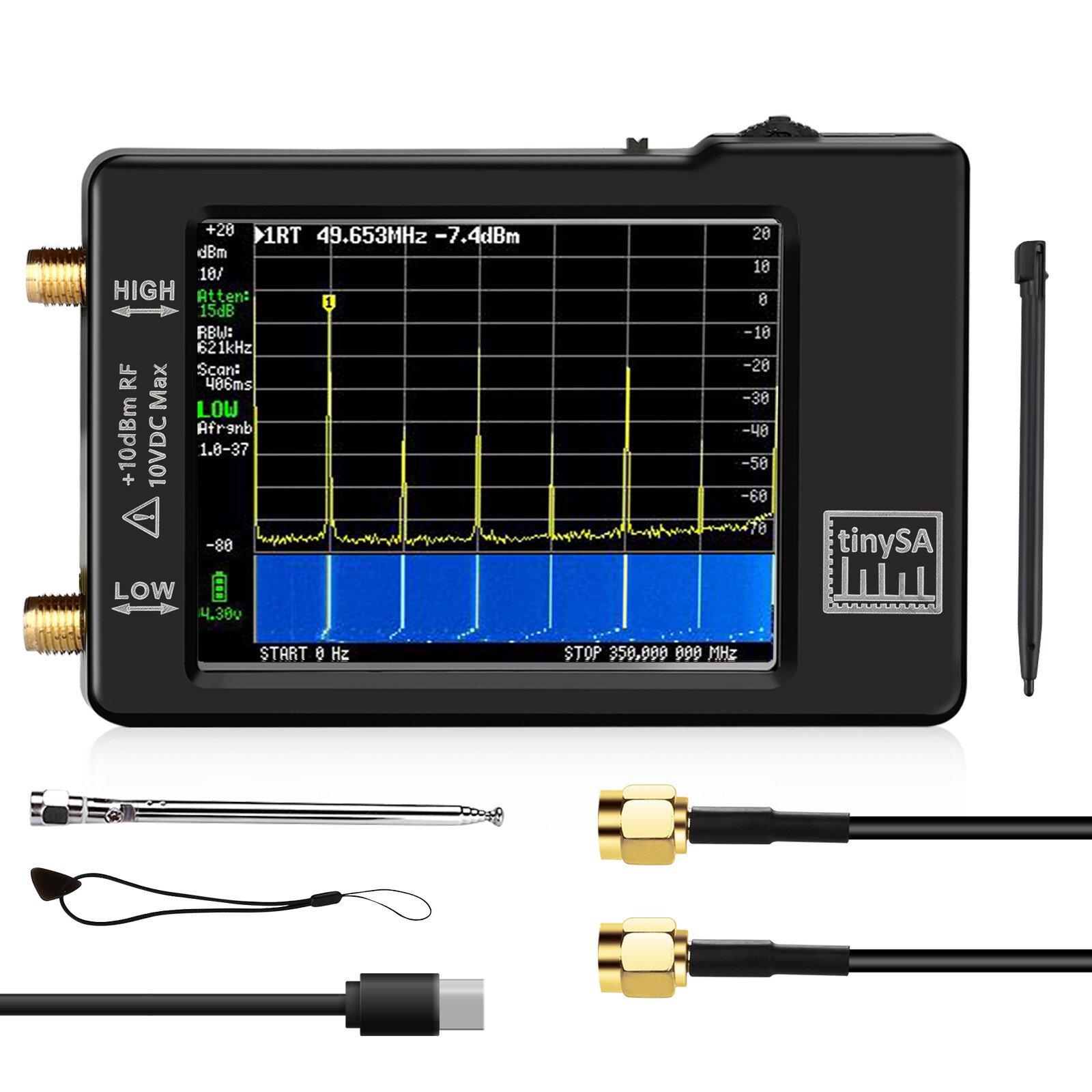 2.8" LCD TinySA Spectrum Analyzer 100kHz--960MHz Frequency Analyzer USB Type-C