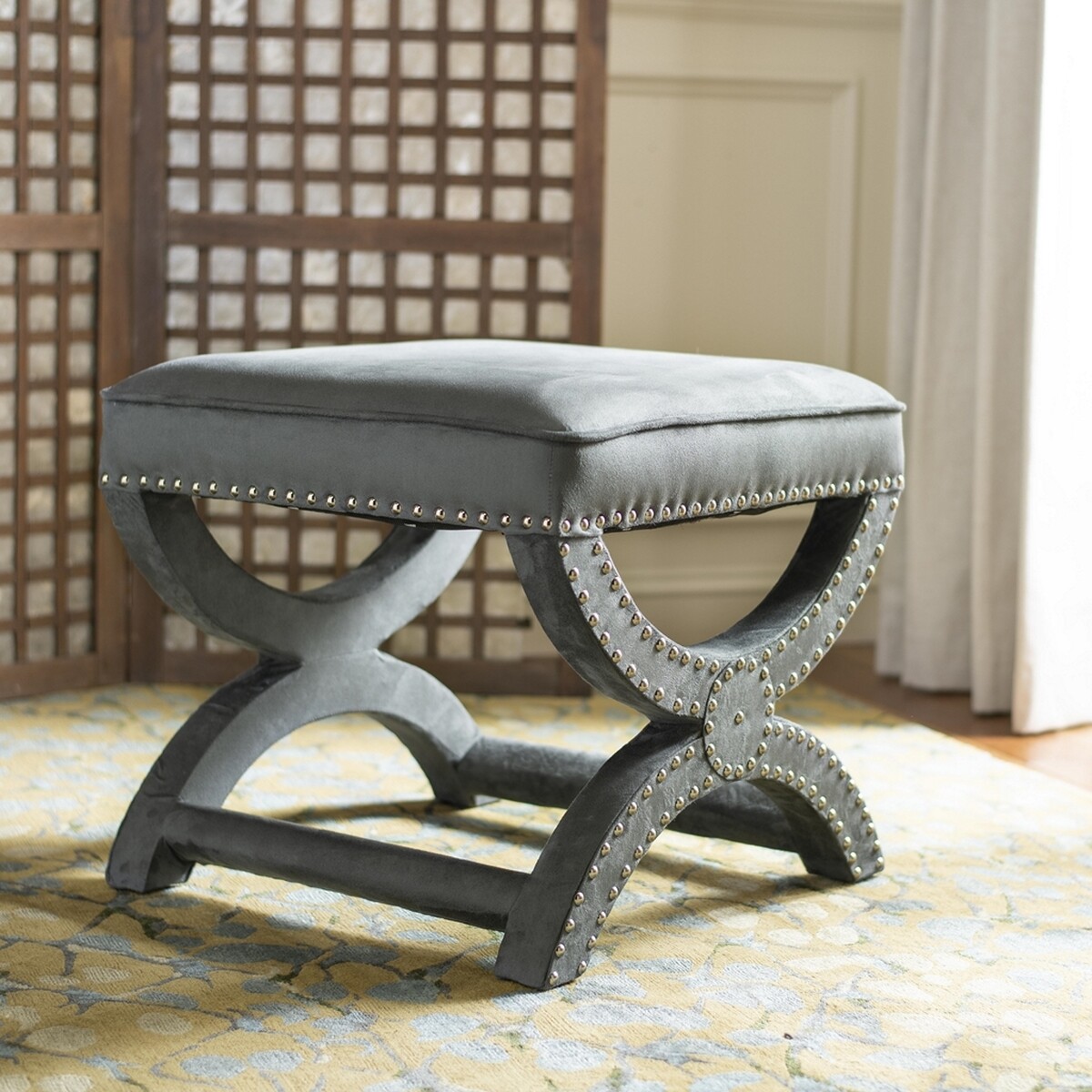 Safavieh Mystic Ottoman Silver Nail Heads, Reduced Price 2172701520 MCR4645E