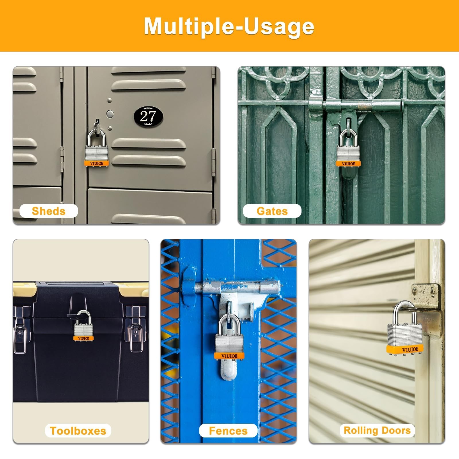 4 Pcs Laminated Padlocks with Same Key for Door, Luggage, Gate, Storage, Fenc...