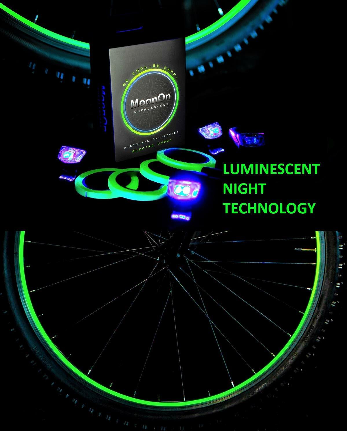 MoonOn Bicycle Luminescent LED UV Light System Rim Wheel Glow in Dark Bike Green