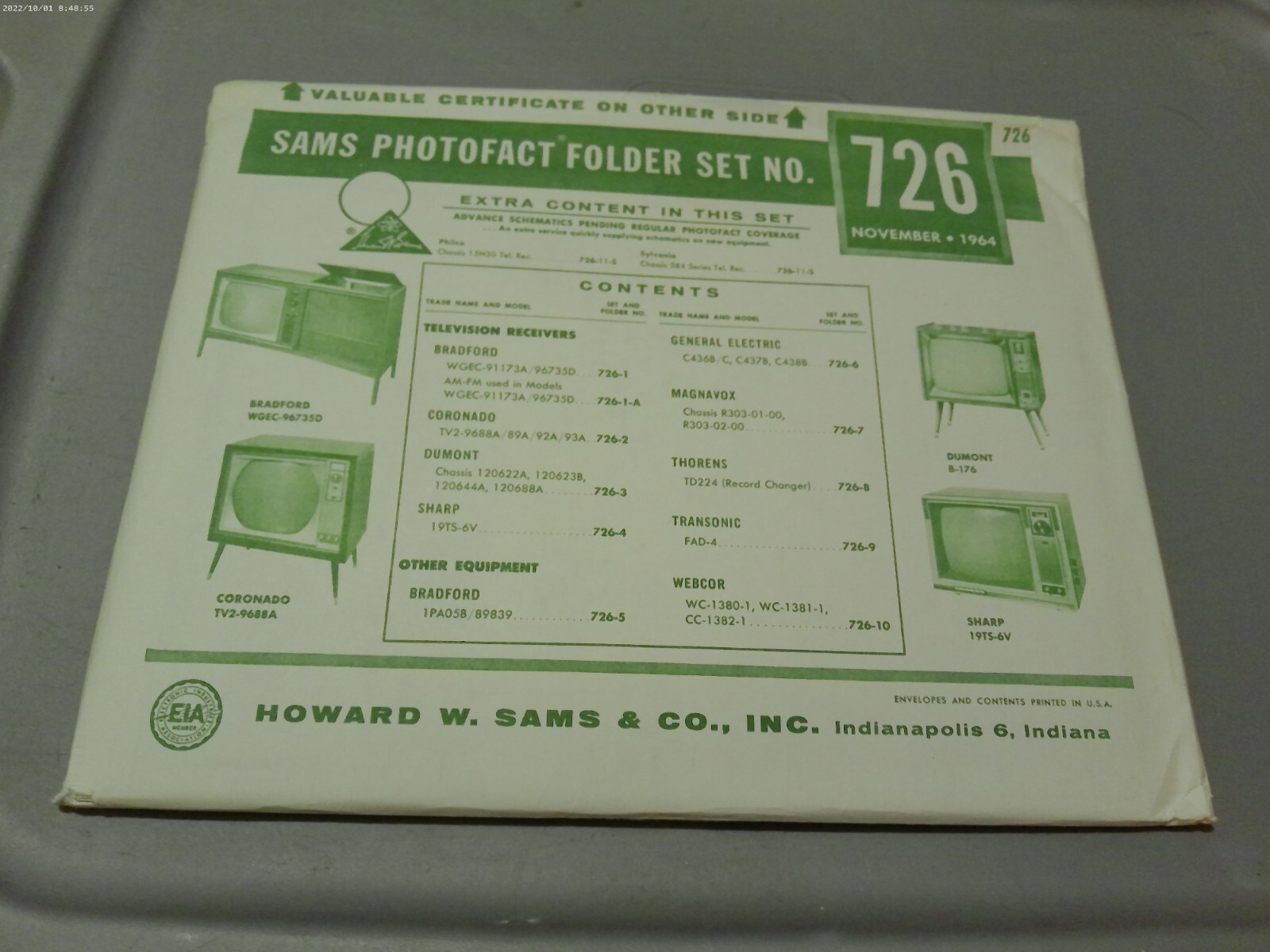 SAMS PHOTOFACT FOLDER SET NO.726