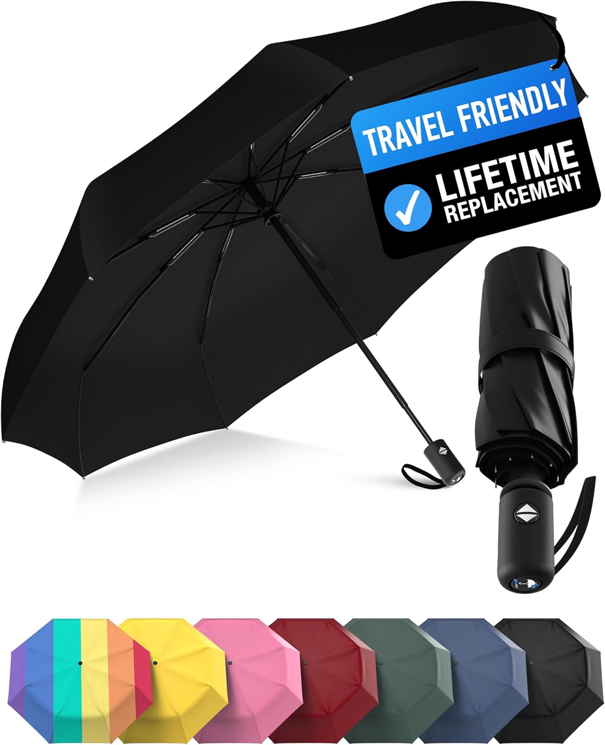 Windproof Compact Umbrellas for Rain - Strong Reinforced Fiberglass Rib Design &