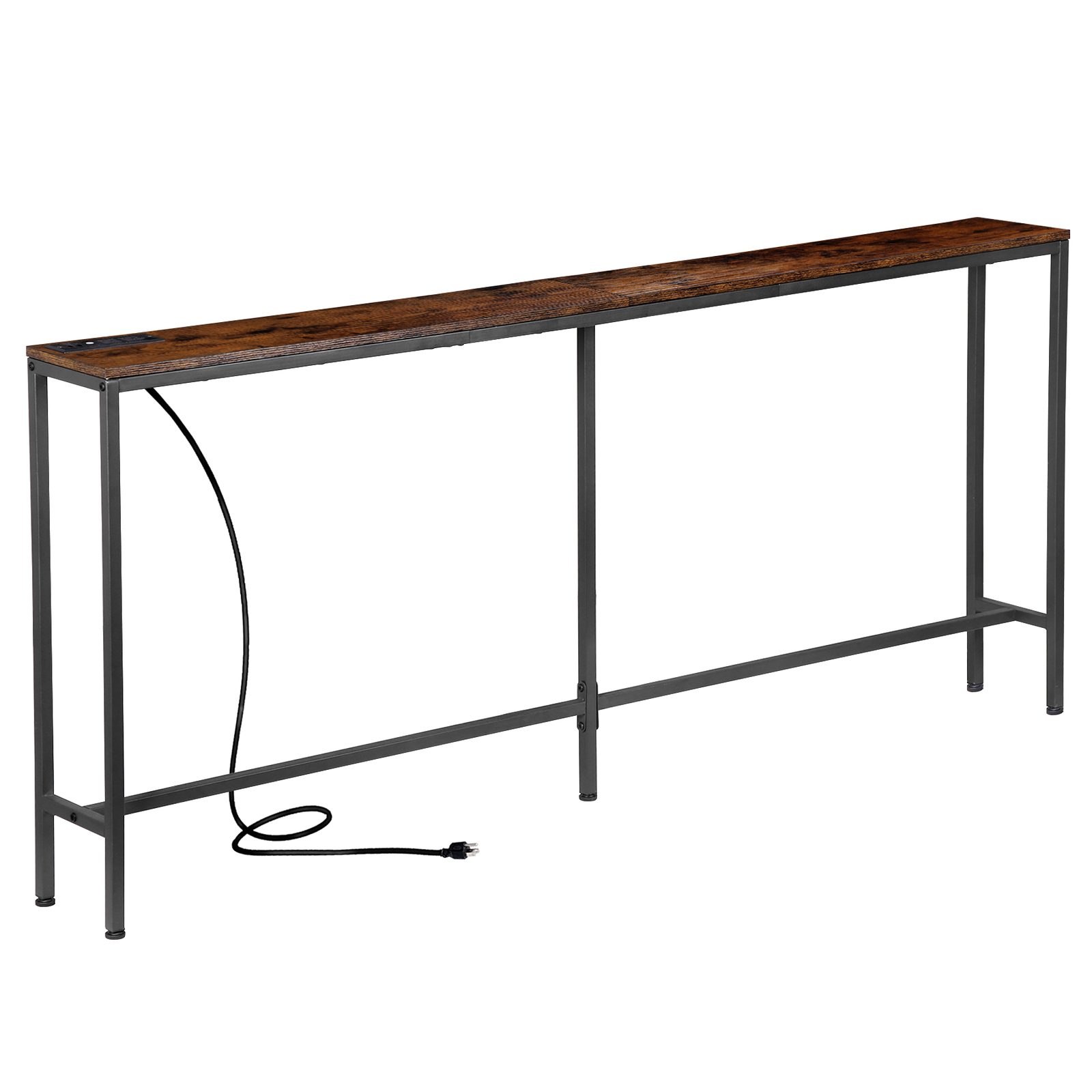 Console Table with Power Outlet Narrow Sofa Table 70.8" Behind Couch Table Brown