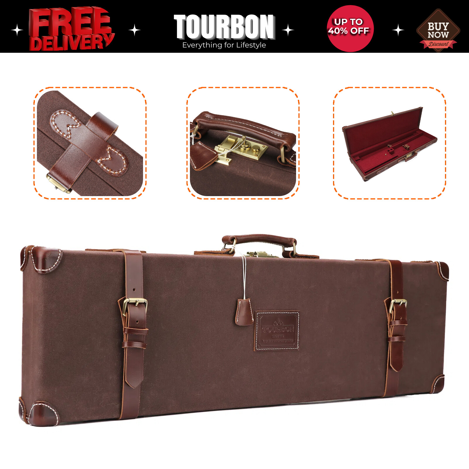 TOURBON Canvas Leather SXS O/U Takedown Shotgun 28-32 Inch Barrel-Hard Gun Case