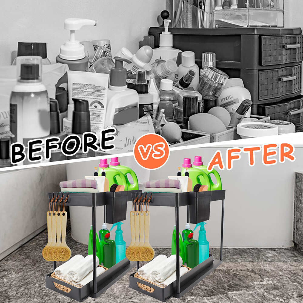 2Pack Under Sink Organizers And Storage, Pull Out Bathroom Organizer
