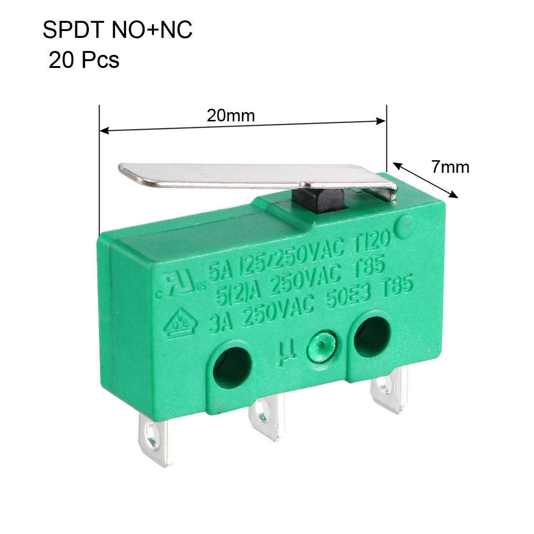 20PCS KW4-3Z-3 Micro Limit Switch 3 Terminals Momentary Short Straight Lever