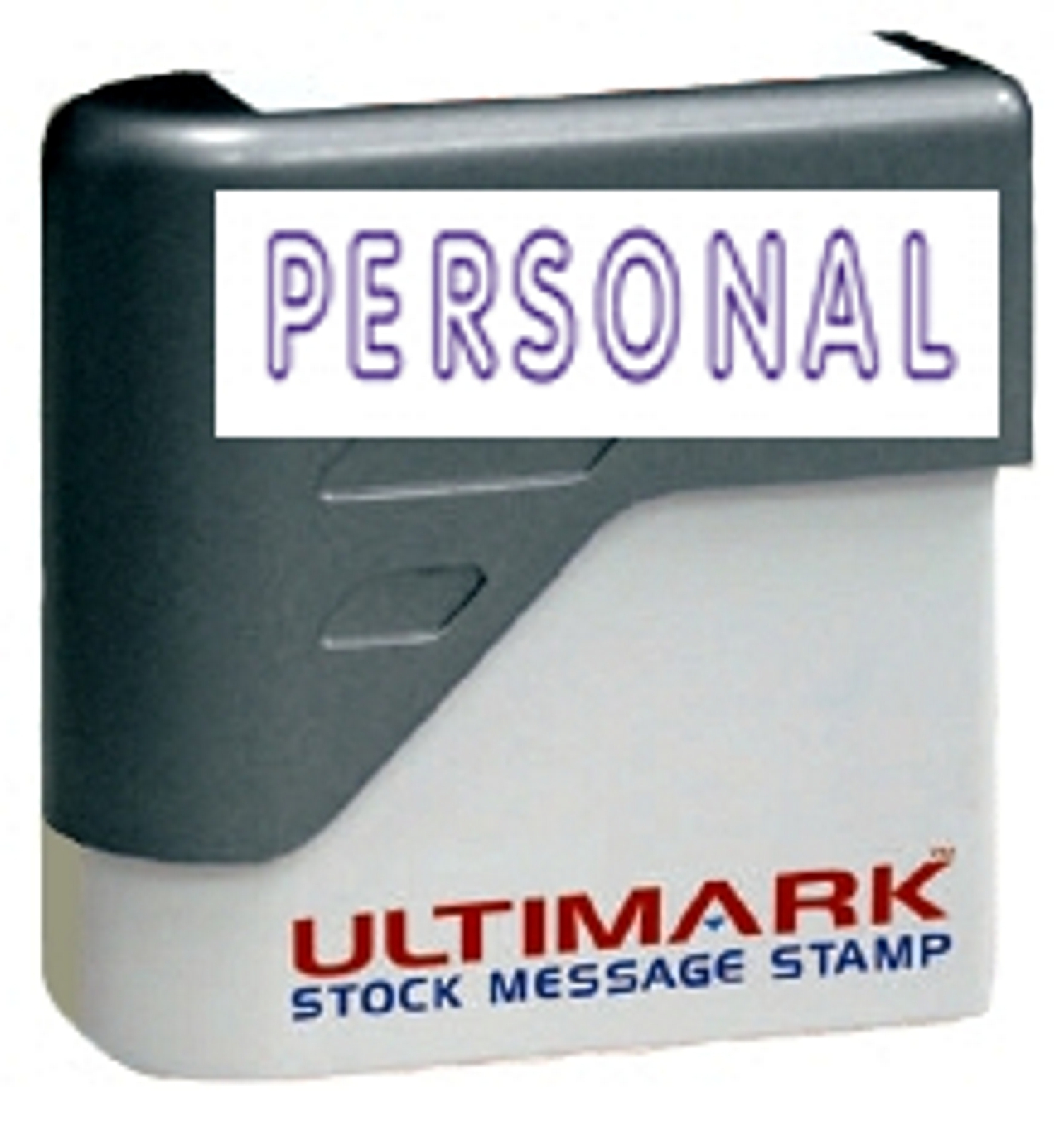 PERSONAL stamp text on Ultimark Pre-inked Message Stamp with Blue Ink