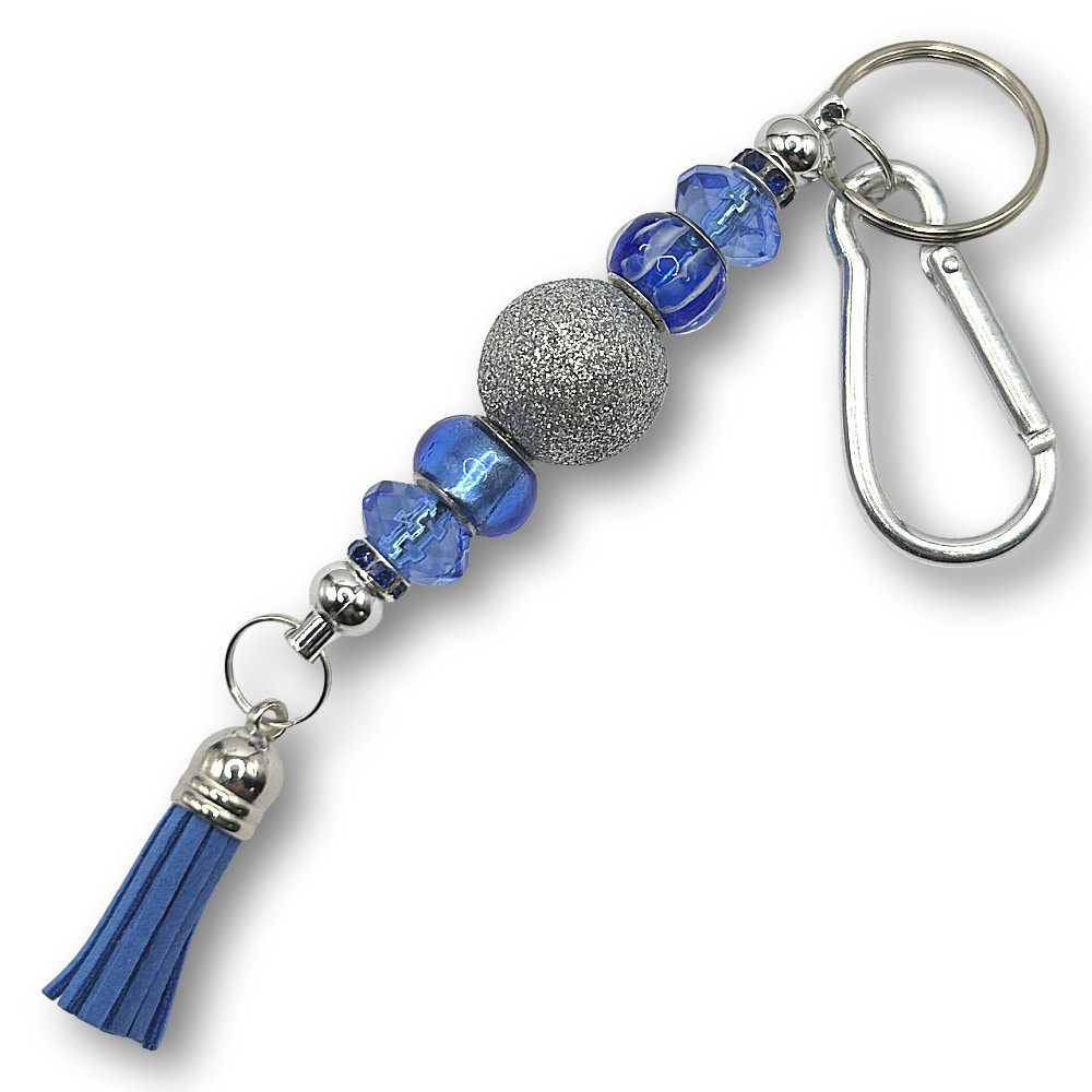 Keyring/Purse Dangle with Silver Glitter and Blue Beads