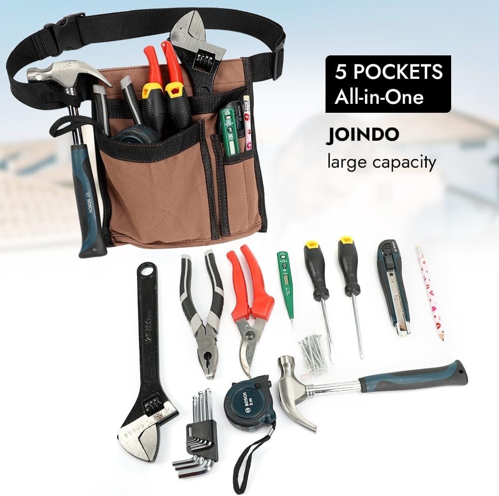 Durable 5-Pocket Canvas Tool Belt for Men