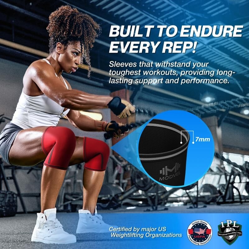 Modvel Knee Sleeves 7mm Strength for Weightlifting USPA IPL IWF USAW Approve