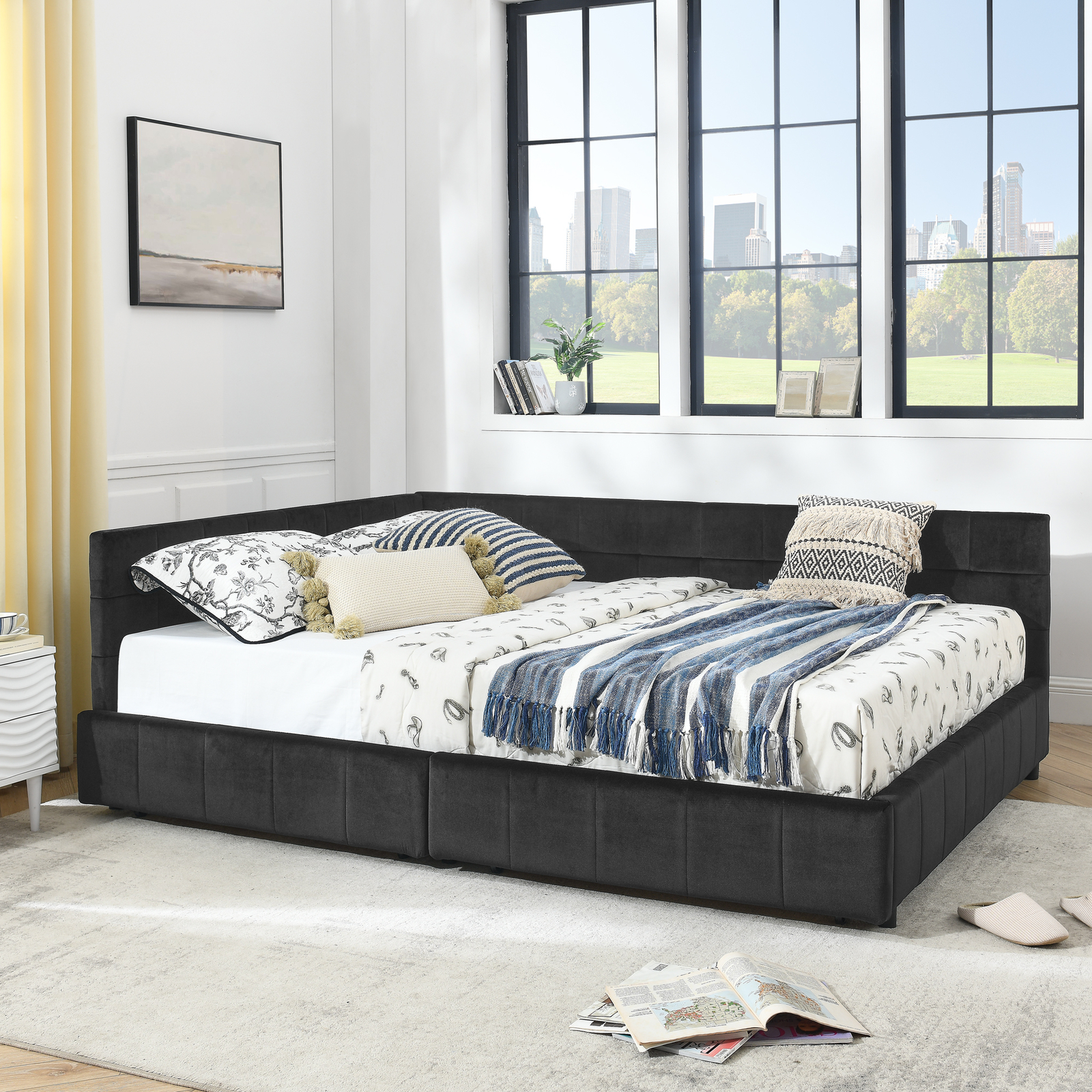 Queen Size Storage Upholstered Tufted Bed Frame, Sofa Bed Frame with Comfortable