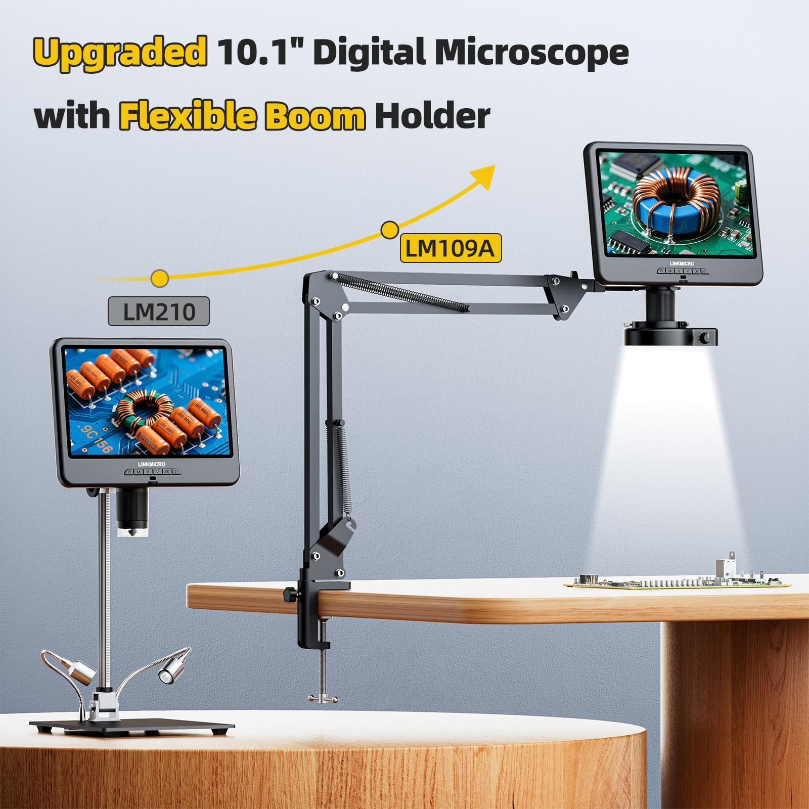 LINKMICRO LM109A 10.1'' Digital Microscope with Flex Arm Stand, 10.1", black