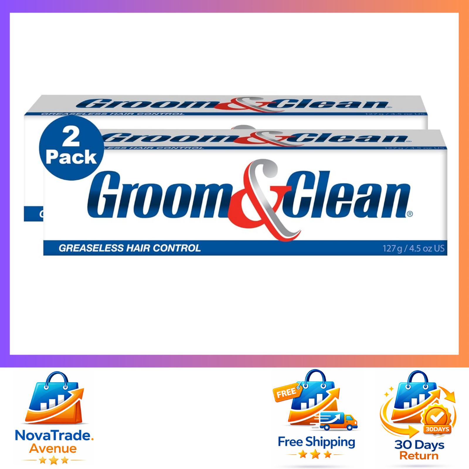Groom & Clean Greaseless Hair Control Gel For Man, 2-PACK 4.5 oz each