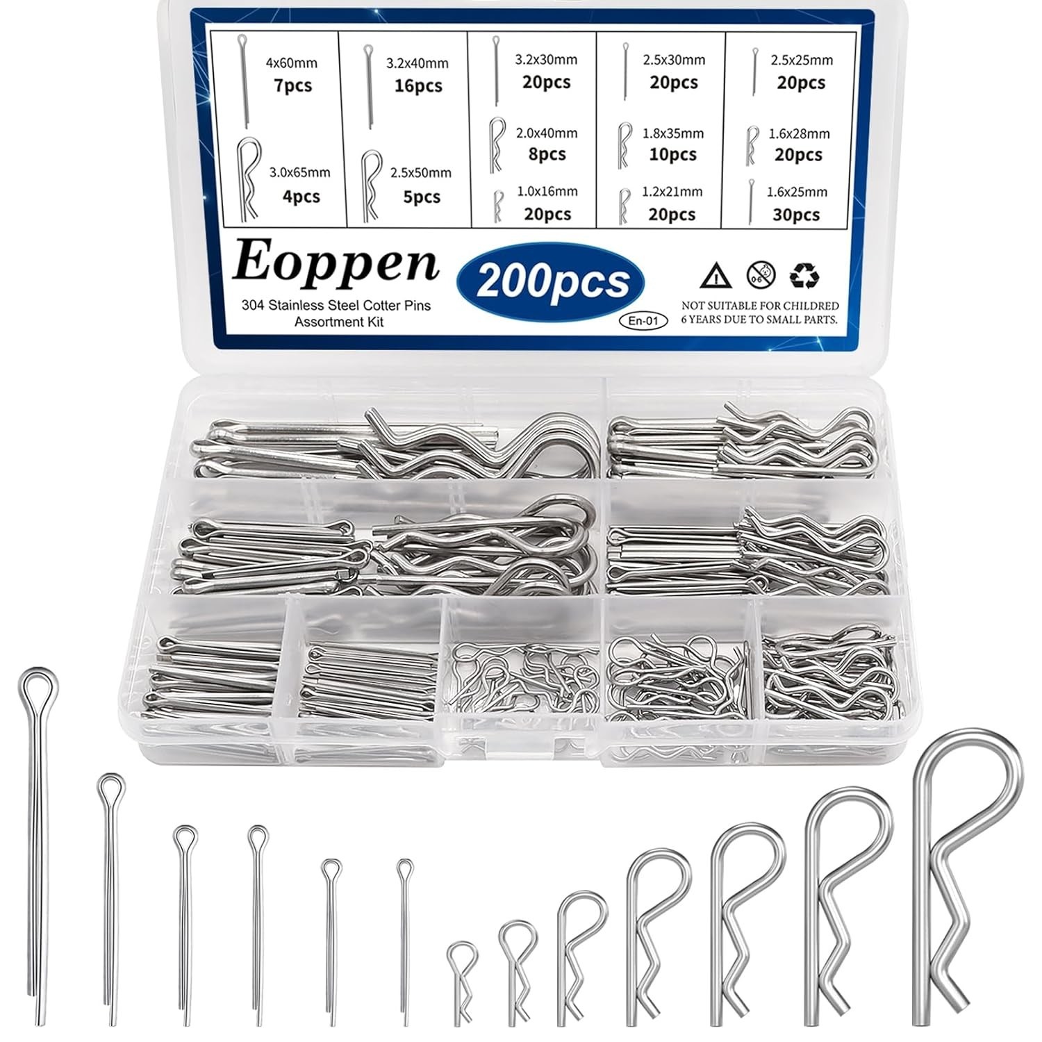 Cotter Pin Assortment Kit - 304 Stainless Steel 13 Sizes Cotter Pins & R Clip...