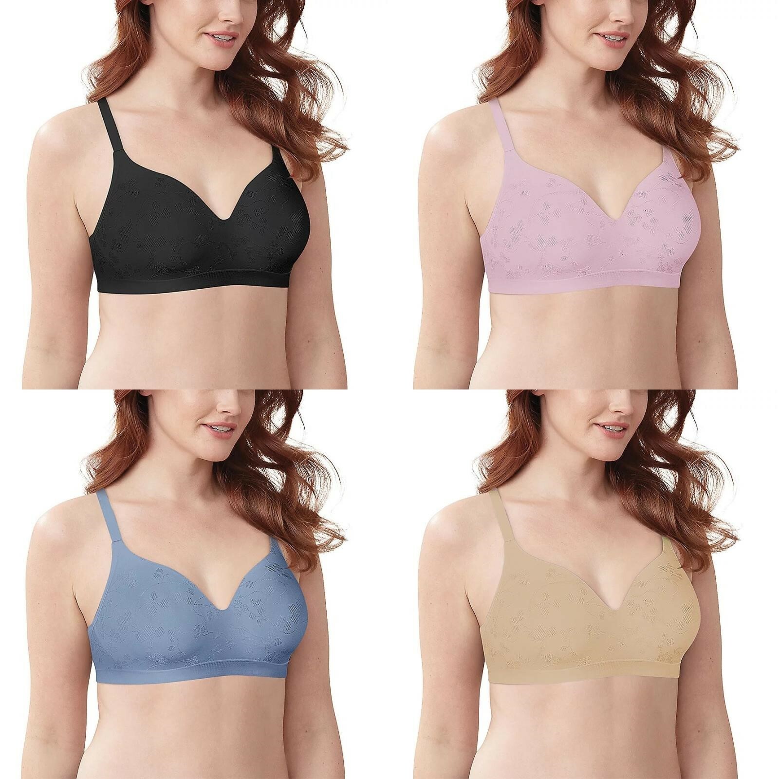 Bali DF3643 Women's Comfort Revolution Floral Jacquard T-Shirt Wirefree Bra  NEW