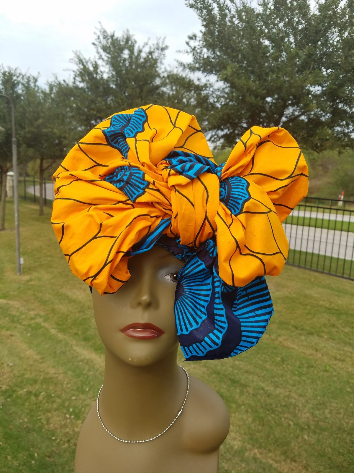 Orange teal Head wrap;Orange African Headwrap; African Clothing; African Fabric