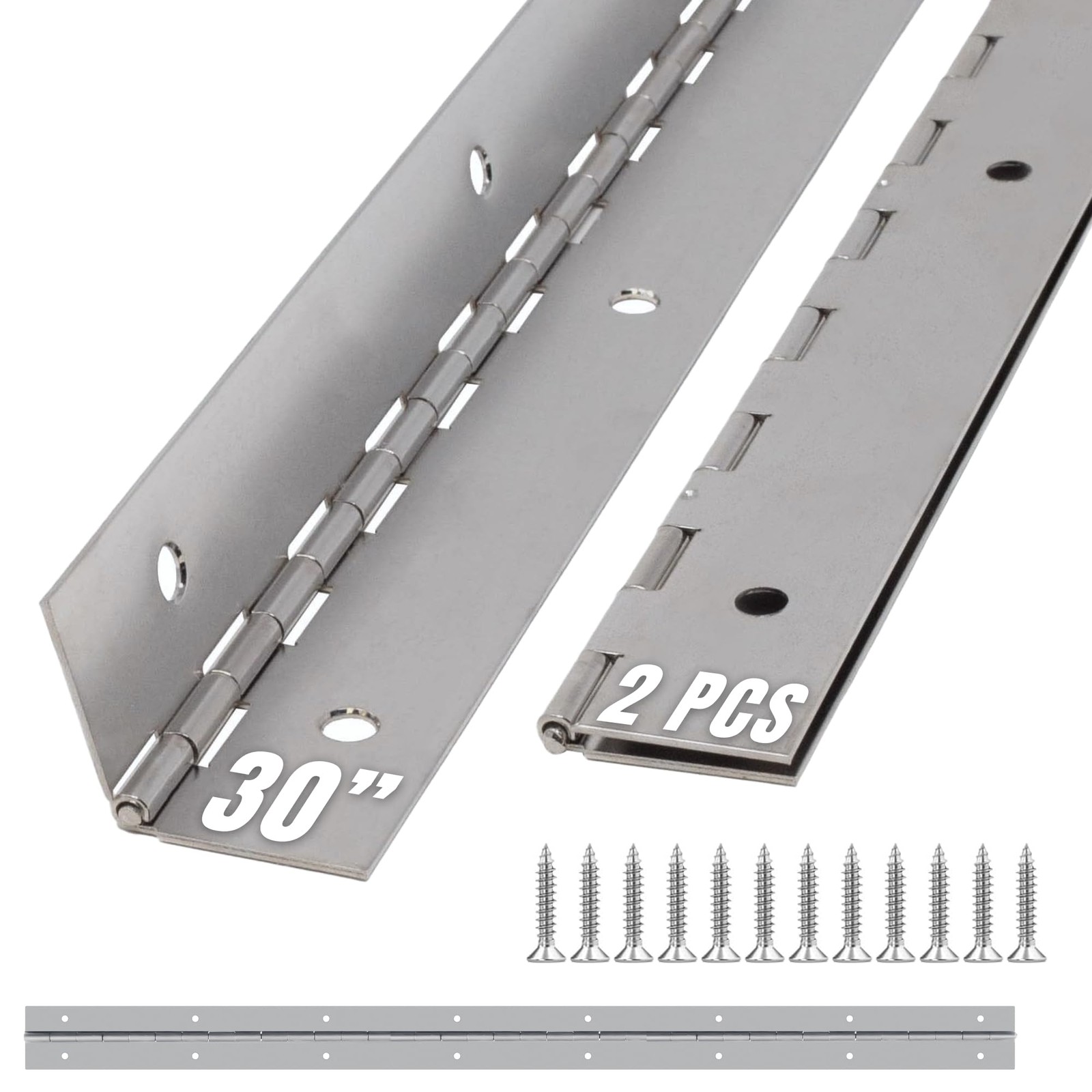 2 Pack 30 Inch Silver Heavy Duty 304 Stainless Steel Continuous Piano Hinge