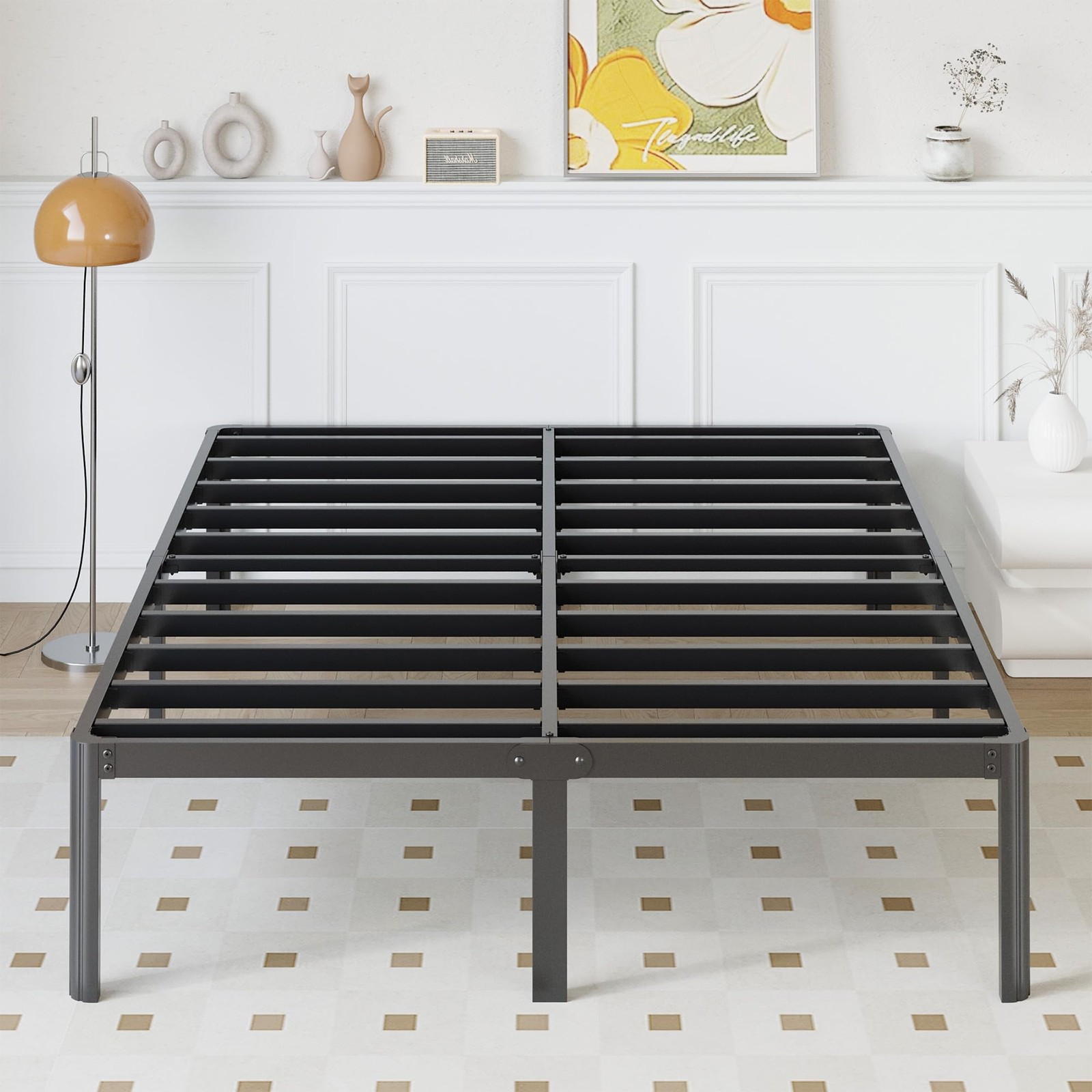 14 Inch Queen Bed Frame, Heavy Duty Metal Platform, Noise Free, Black