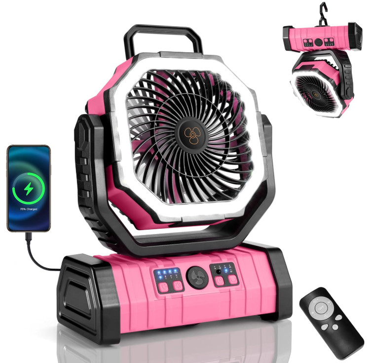 Ventilador Camping 30000mAh con Luz LED, Oscilación y Control Remoto, Nuevo