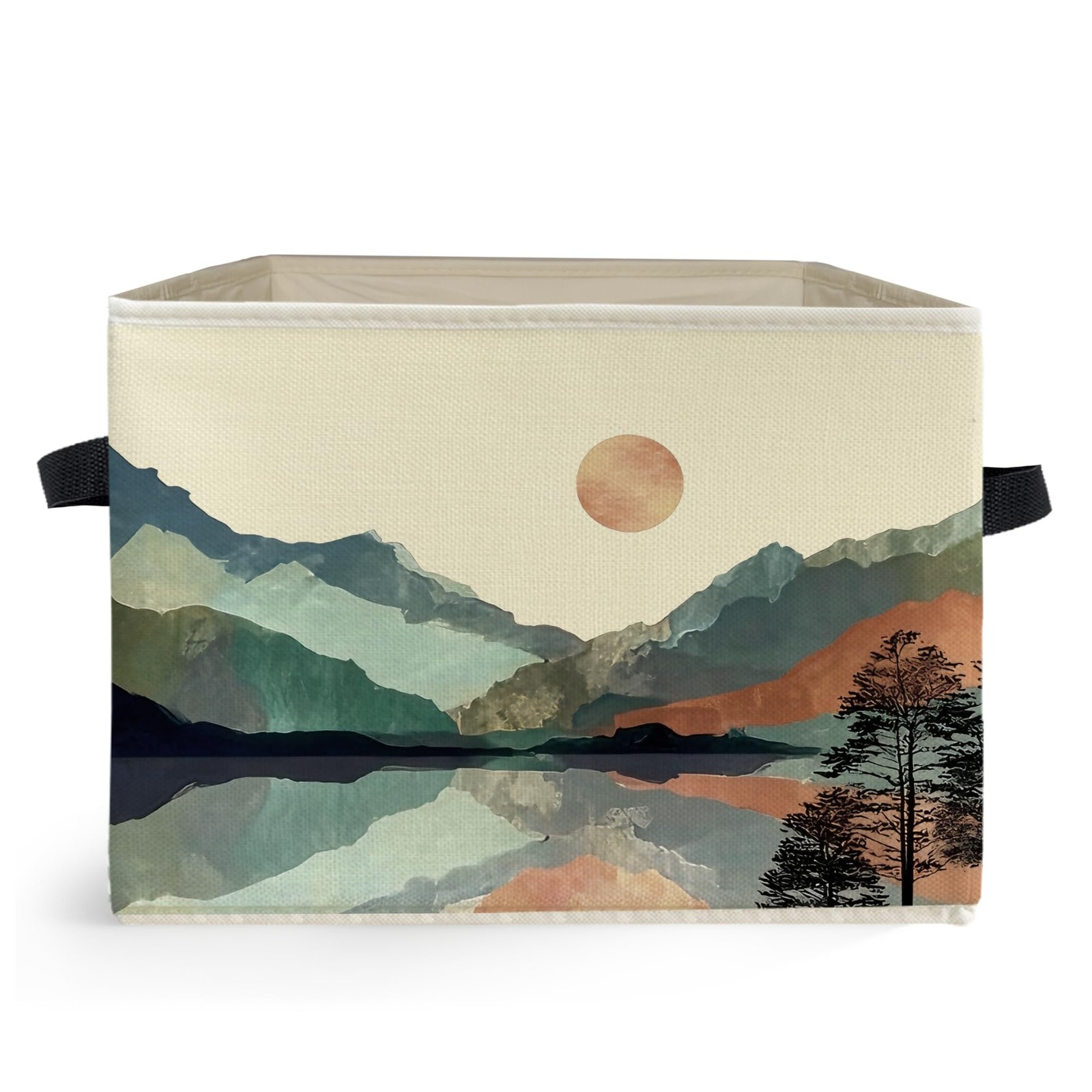 Boho Sun Mountain Forest Storage Box Bins, Mid Century Modern Abstract Boho C...