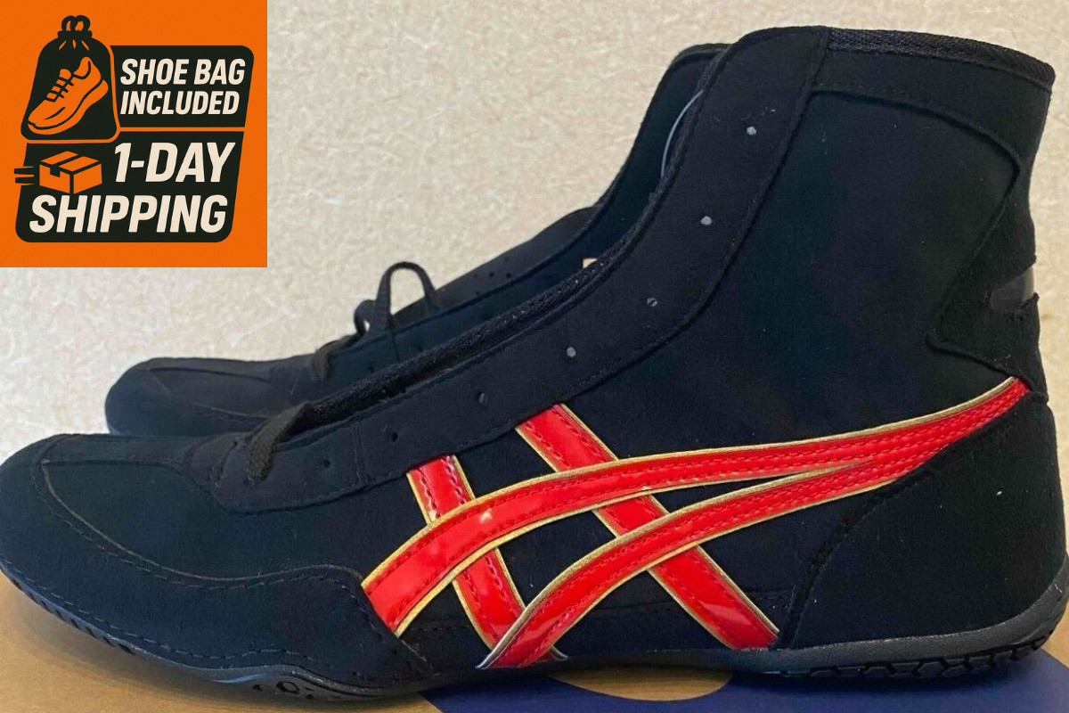 [Shoe bag] Asics Wrestling Shoes EX-EO 1083A001 Black x Red x Gold