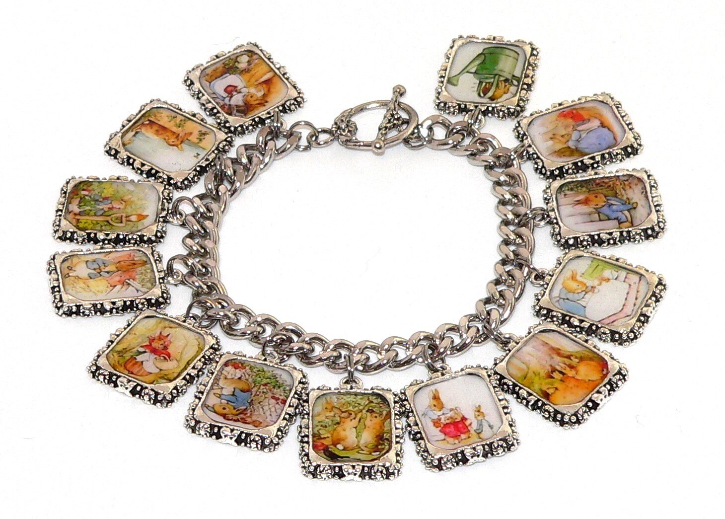 Vintage Beatrix Potter Peter Rabbit Bracelet, Handcrafted Pewter Charm Jewelry
