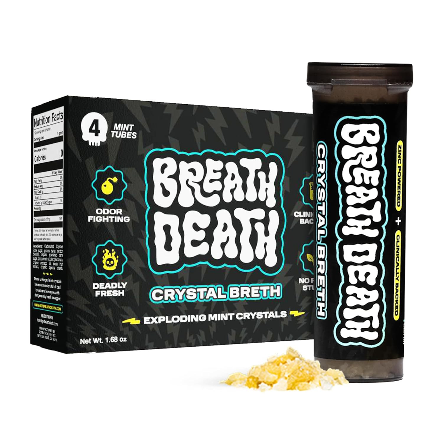 Breath Death Crystal Breth Breath Freshener Mints, Popping Peppermint Zinc Cryst