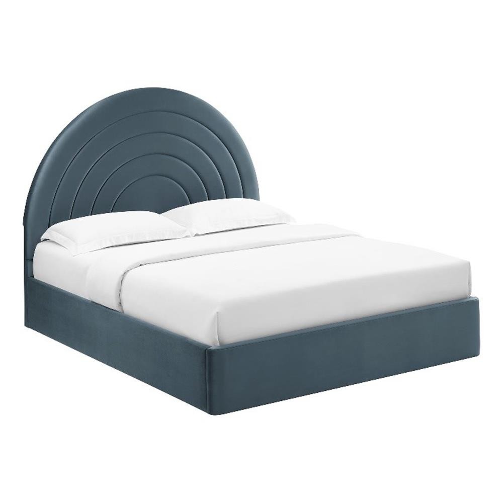 Maklaine Performance Velvet Upholstered Full Platform Bed in Cadet Blue
