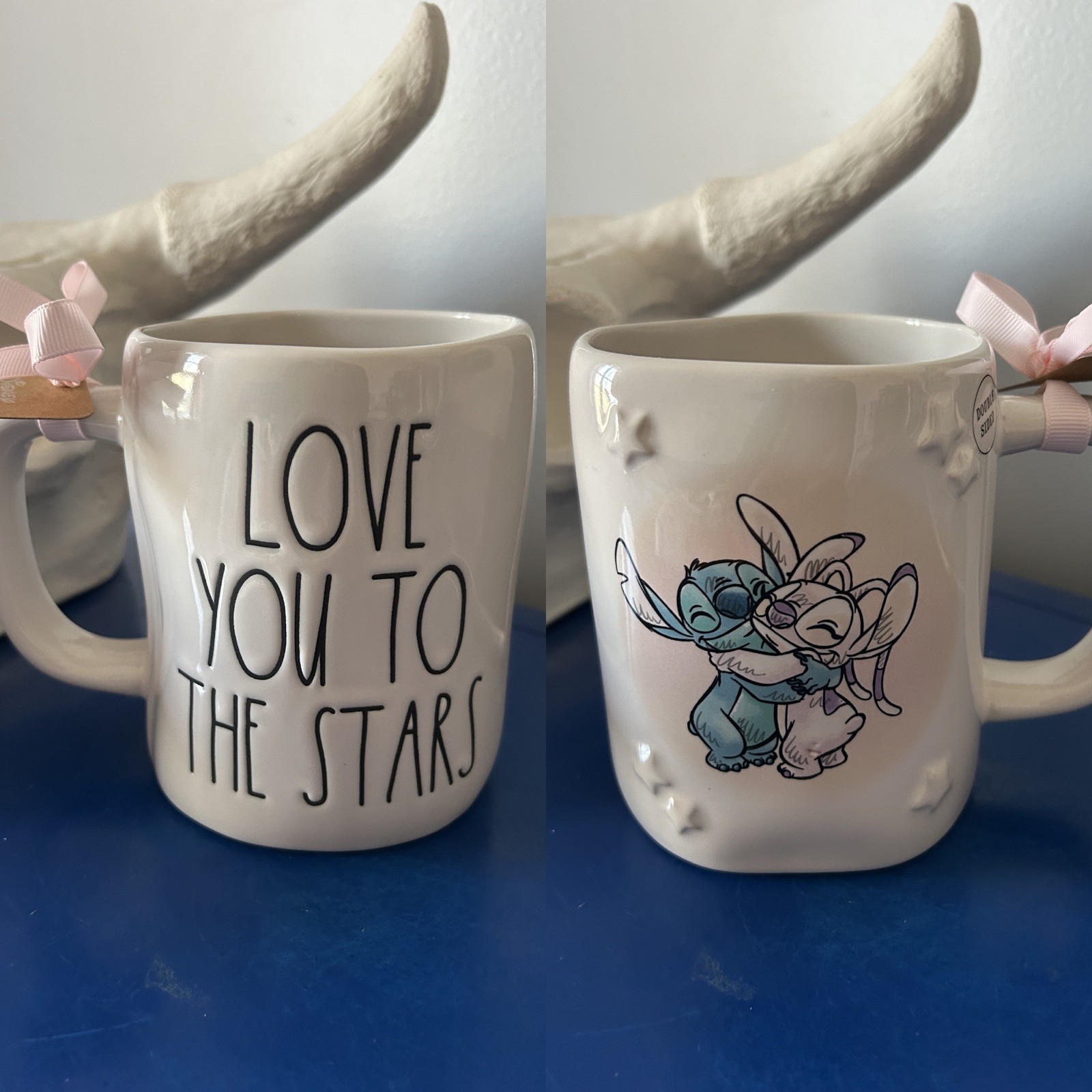 NWT Rae Dunn Disney Lilo & Stitch Stitch and Angel I Love You To The Stars Mug