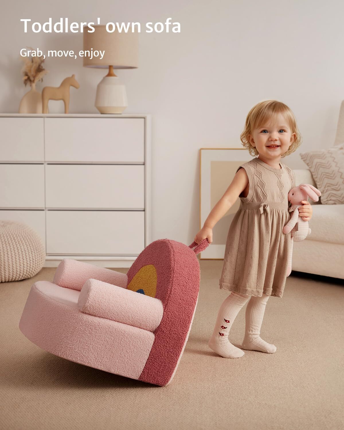 Toddler Chair Comfy, Foam Kids Chair with Soft Teddy Plush，Toddler Reading