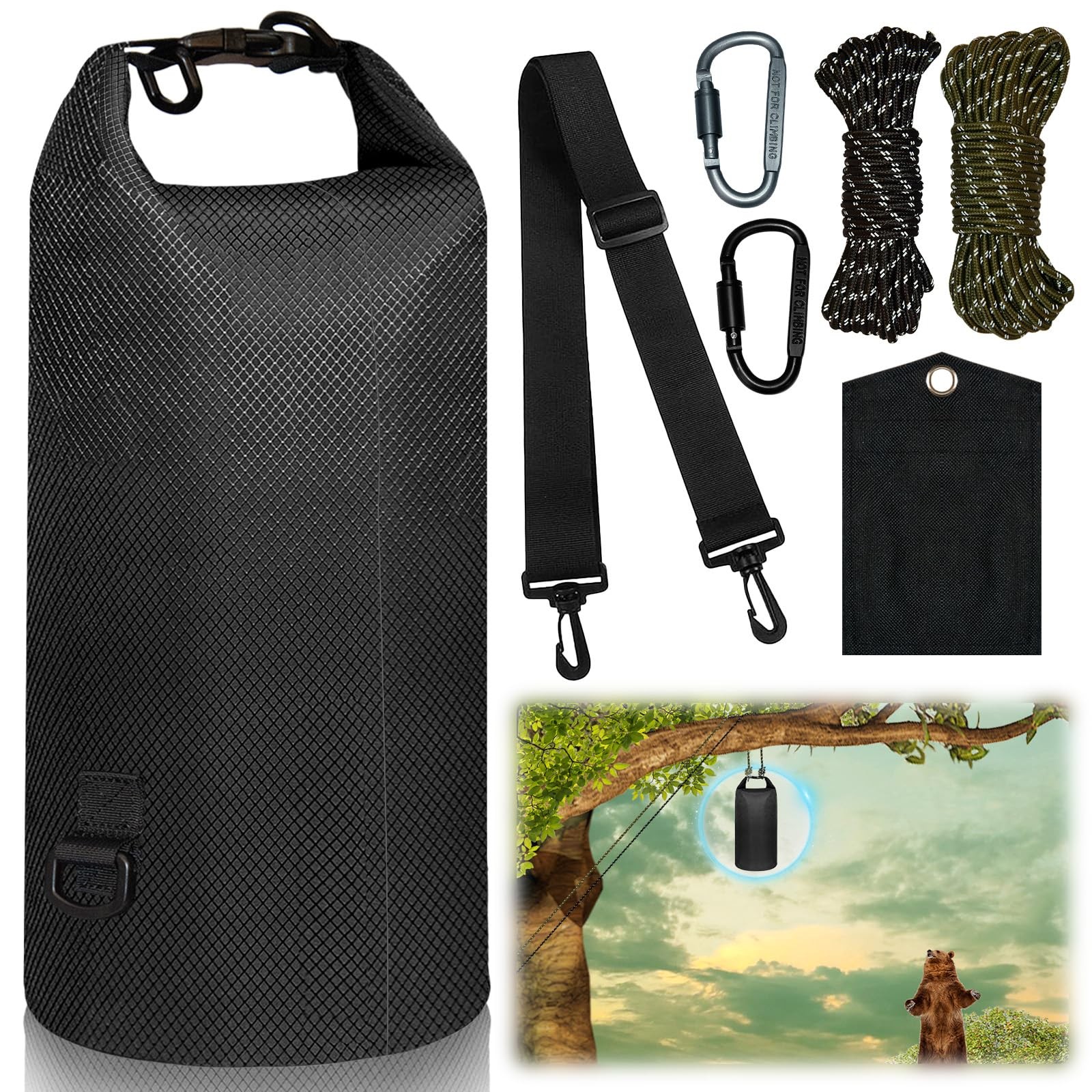 keepxaus Bear Bag Hanging Kit, 10L Waterproof Bags for Food 10L, Black