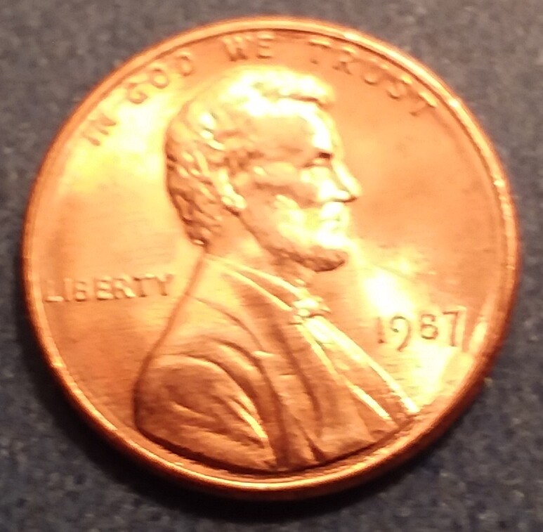 1987-P Brilliant Uncirculated Lincoln Cent.  Ships Free.  BU condition.