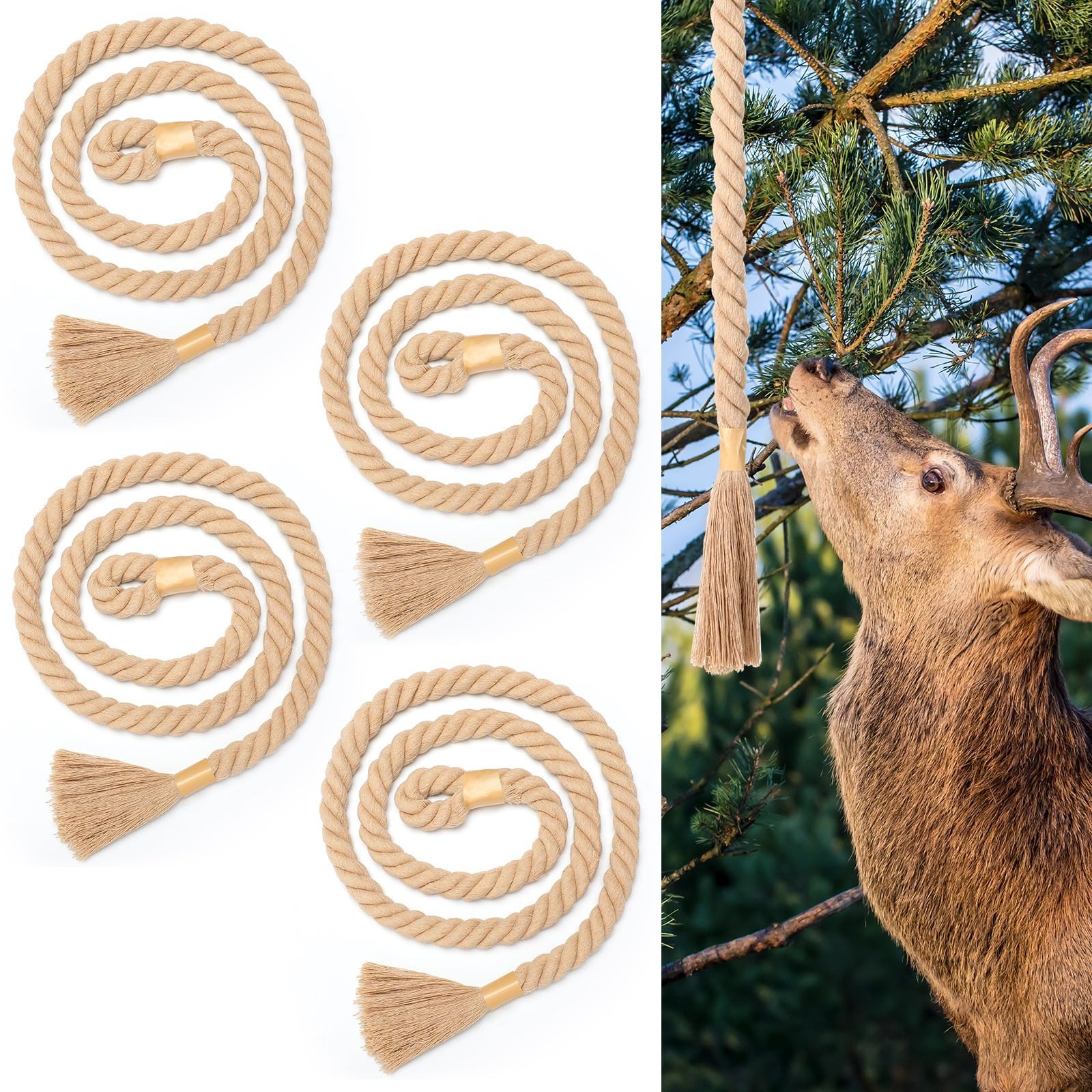 Ribbonlic 4 Pack Hemps Rope for Deer Hunting 30 Inch Mock Scent Khaki