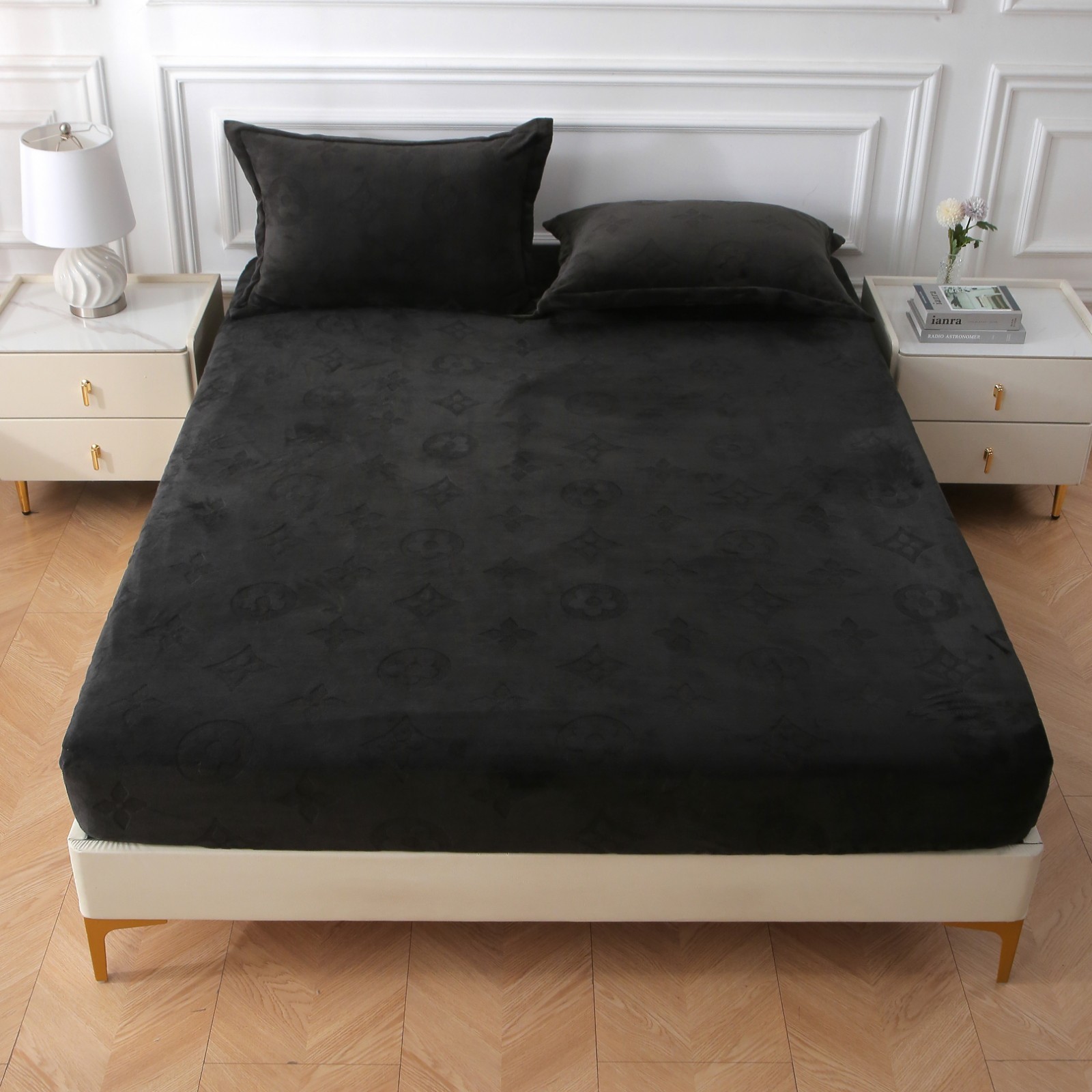 Velvet Fitted Sheet Queen King Bed with 2 Pillowcase Velvet Mattress Cover