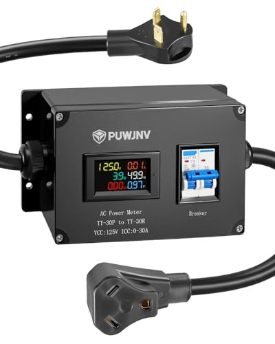30A AC Power Meter, 125V NEMA TT-30P to NEMA TT-30R Outlet Energy Monitor, LCD