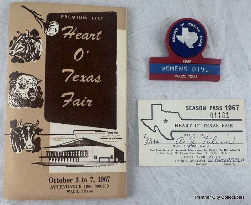 1967 Lot Premium List Book Ticket Badge Heart O' Texas Fair Waco Texas