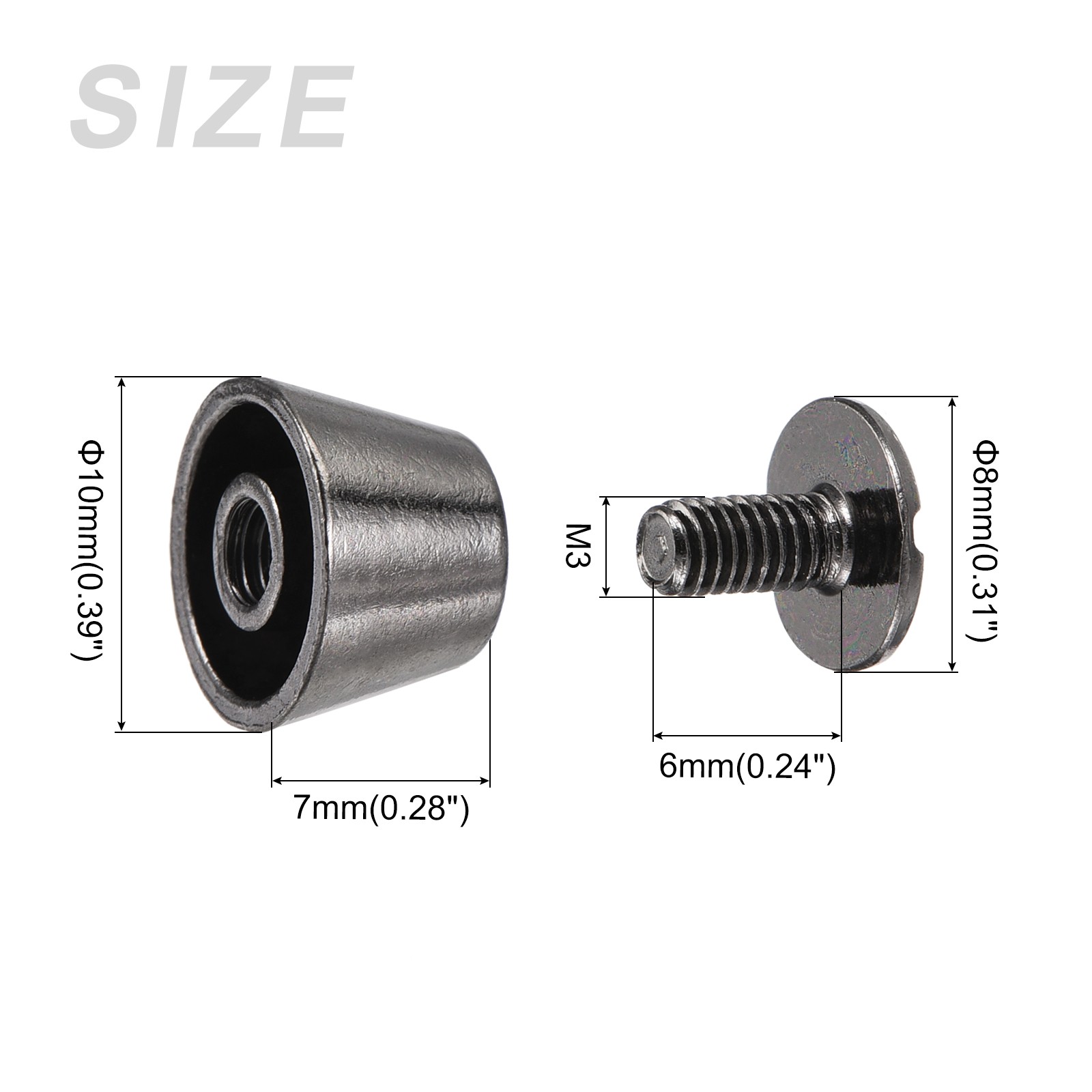 Screw Back Stud Spike (10x7mm) 12pcs, Flat Head Stud Rivets Gun-black