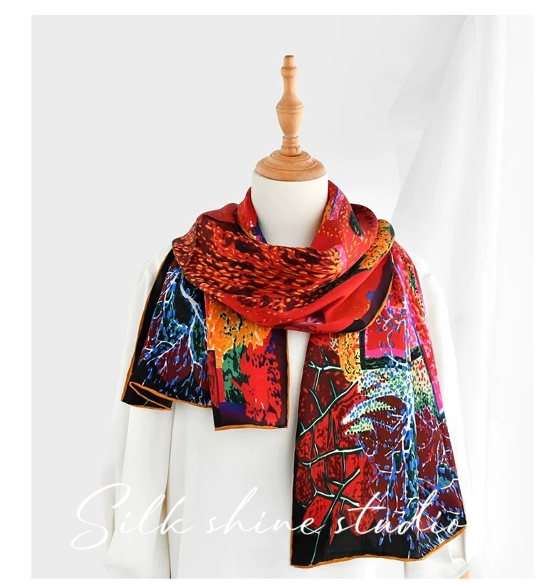 Elegant 100% Mulberry Silk Art Scarf in Vibrant Colors - 16x63" Oblong