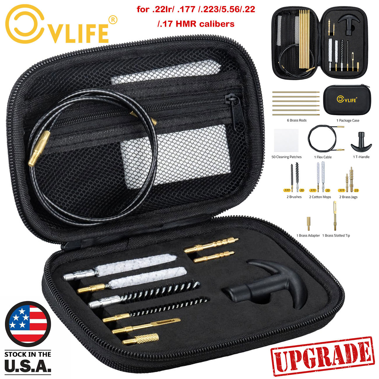 .177/.22lr Gun Cleaning Kit Rifles Pistol Handgun with Nylon Bore Brushes & Case