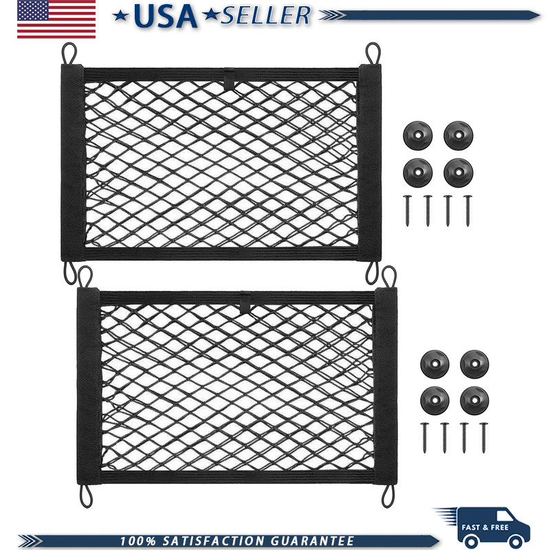 2PACK Small Cargo Nets Elastic Stretchable Pocket Storage Mesh Net 8Pcs Mounting